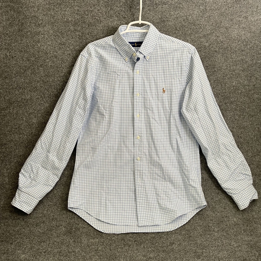 Polo Ralph Lauren Micro Check Shirt Mens Sz M Blue White Long Sleeve Pony